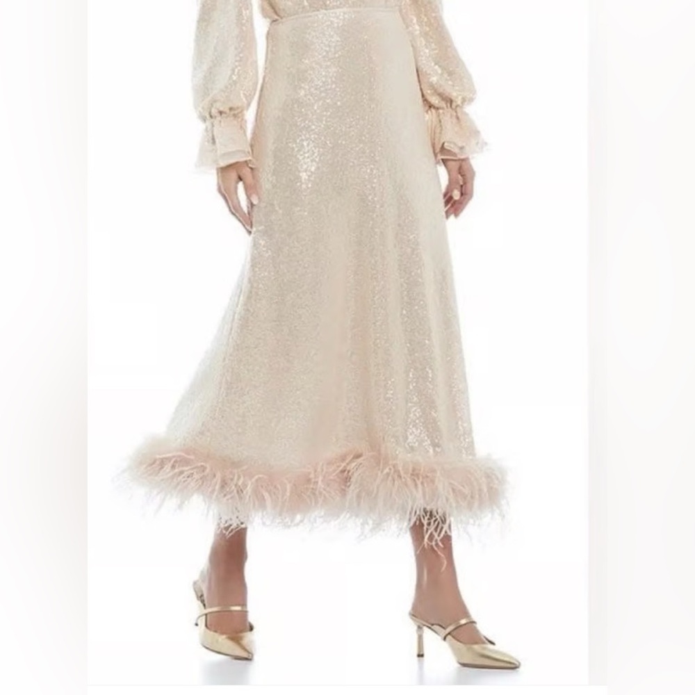 Nicola Bathie x Antonio Melani Sequin Skirt Ostrich Feather Hem Holiday Party 12
